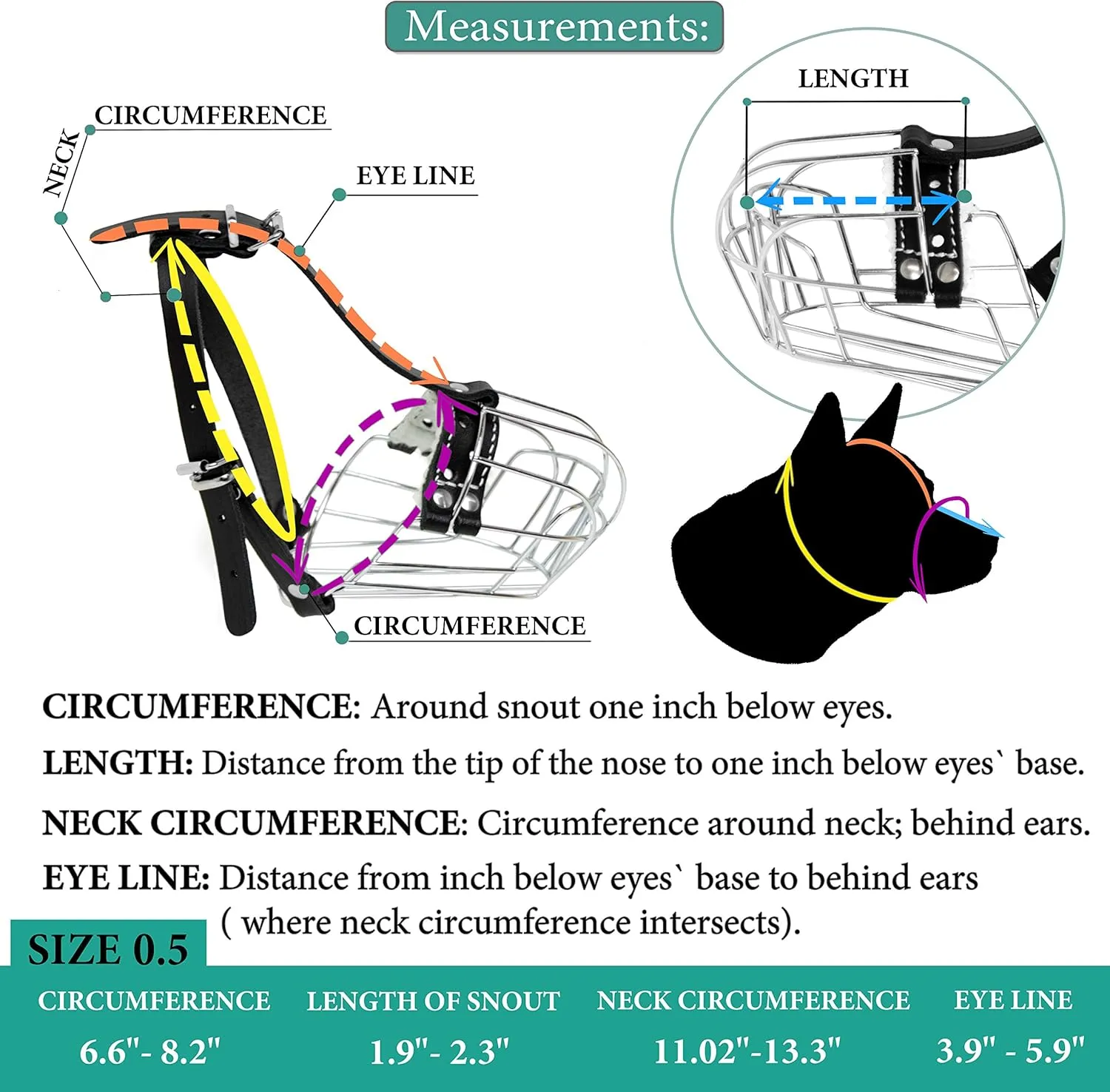 №0.5 Dog Chrome Metal Muzzles Wire Basket Adjustable Leather Straps Сircumference is 6.6-8.2 in The Length is 1.9-2.3 in