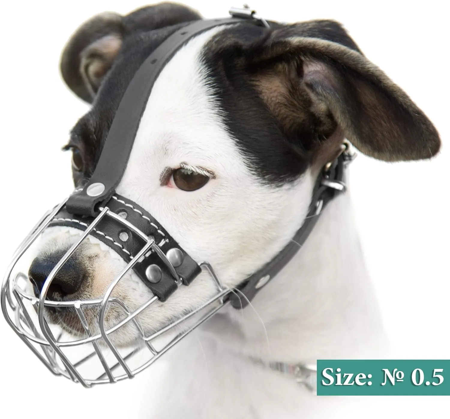 №0.5 Dog Chrome Metal Muzzles Wire Basket Adjustable Leather Straps Сircumference is 6.6-8.2 in The Length is 1.9-2.3 in