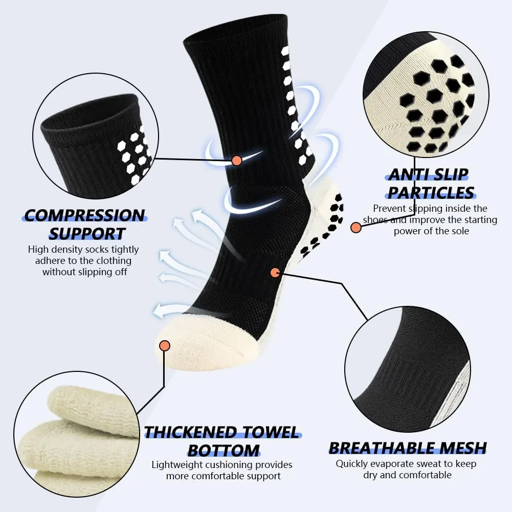 1 Pair Mens Grip Soccer Socks, 1 Pair Shin Sleeves with 1 Pack Shin Guards and 2 Shin Straps, Soccer Football Game Set 5 Pcs