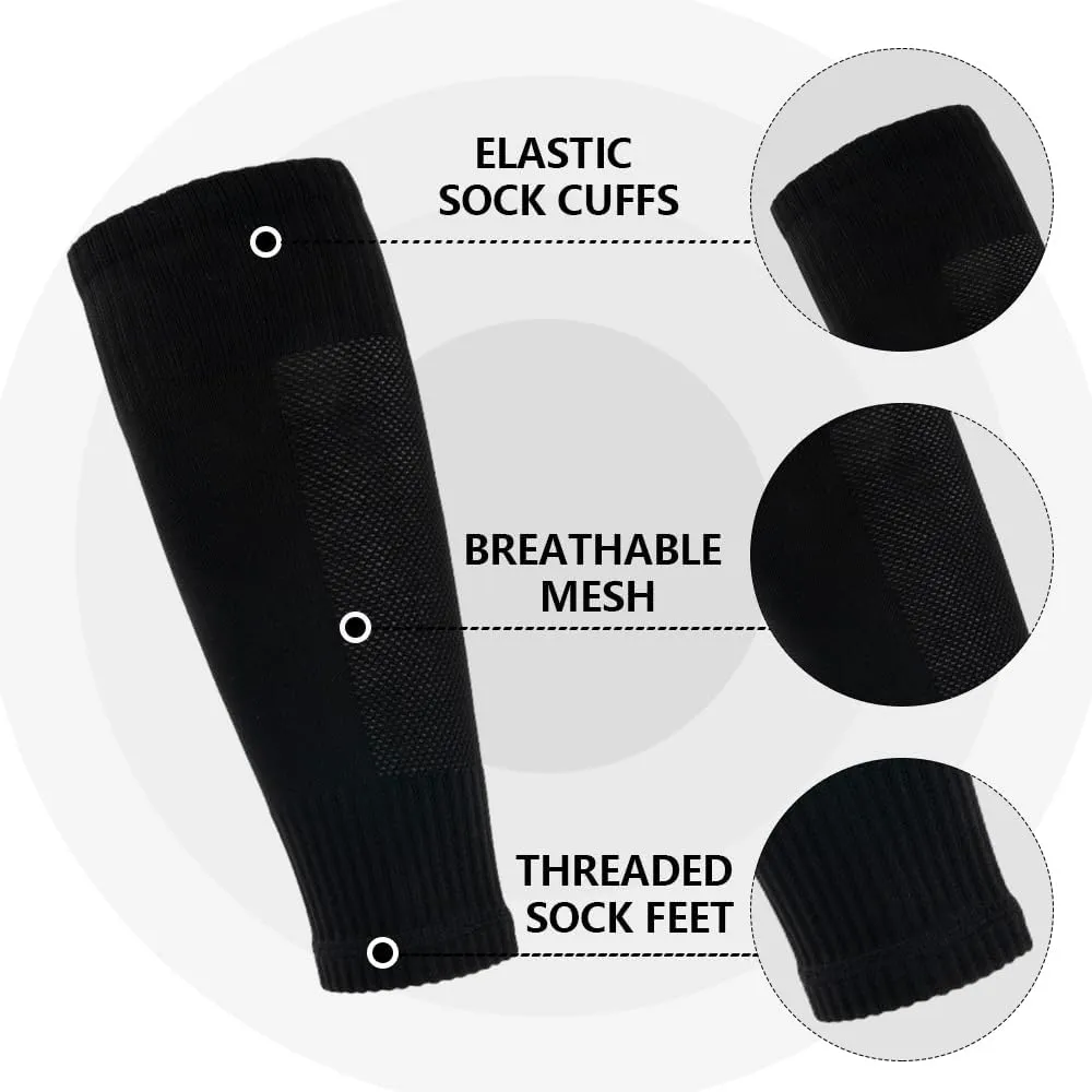 1 Pair Mens Grip Soccer Socks, 1 Pair Shin Sleeves with 1 Pack Shin Guards and 2 Shin Straps, Soccer Football Game Set 5 Pcs