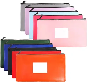 10-Piece Money Pouches with Zipper, 11.6x6.3 Inch, 10 Colors, Security Bank Deposit Bags, Cash Bags with Label Money Holder for Coins, Invoice, Bills, Cosmetics, Toiletry, Stationery