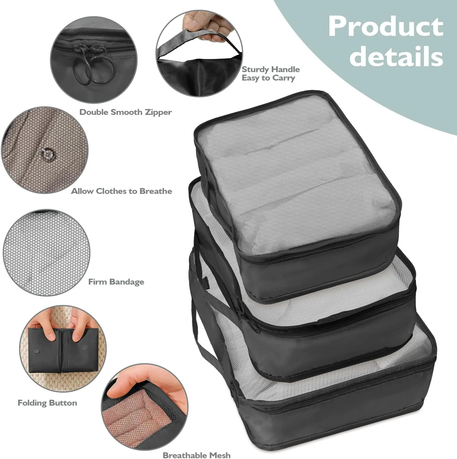 10 Set Packing Cubes for Travel - Black Suitcase Organizer With Toiletry Bag, Mesh Breathable Luggage Organizer Bags, Travel Essentials for Women Accessories