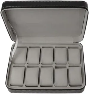 10 Slots Watch Zipper Travel Box Leather Display Case Organizer Jewelry Storage