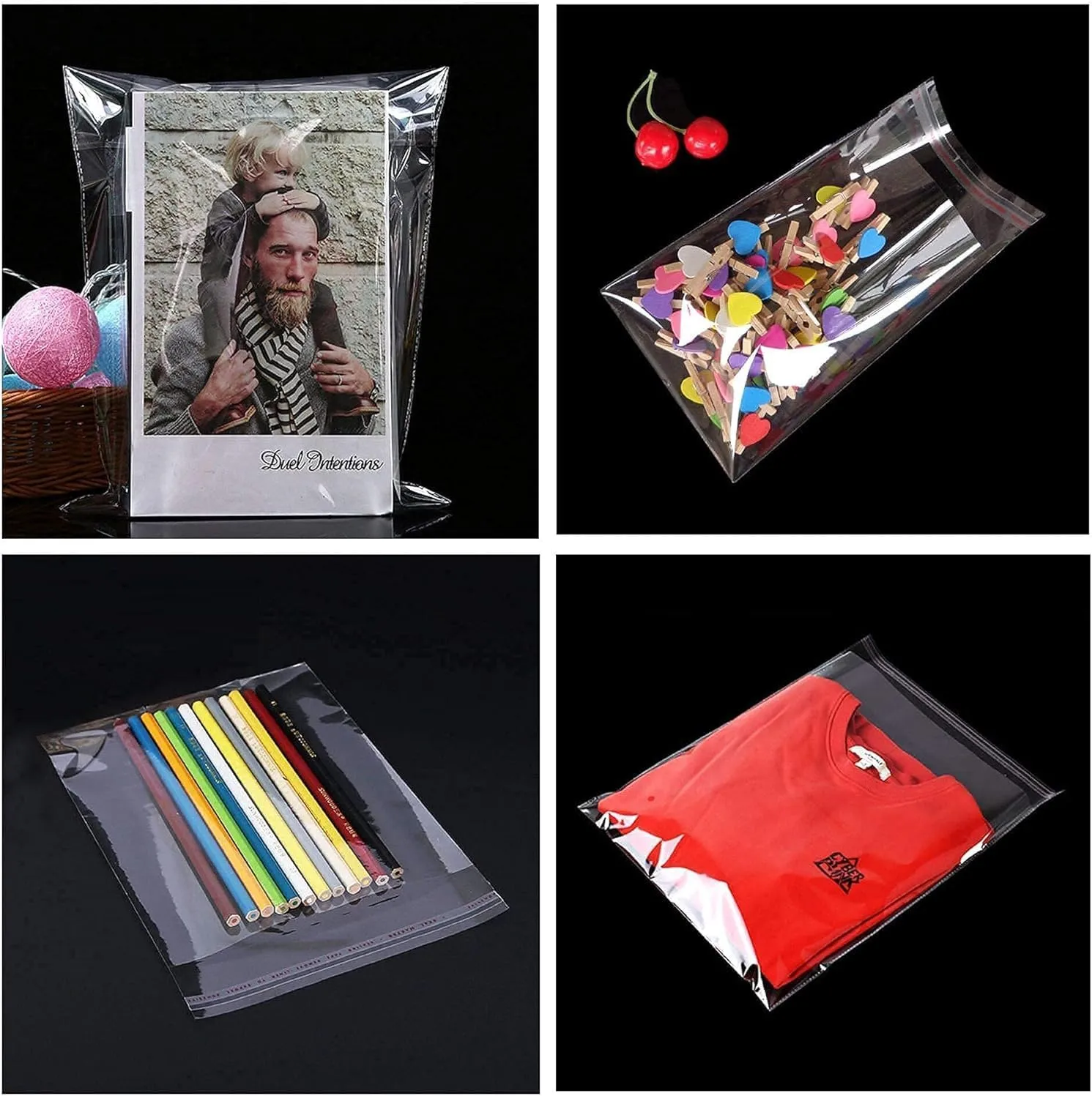 100 Count 14x20 '' Clear Cellophane Bags Large Self Sealing Cello Bags 2mil Self Stick OPP Poly Clothing Bags for Food Storage T-Shirt Pants Brochure Prints Magazines Documents Gift