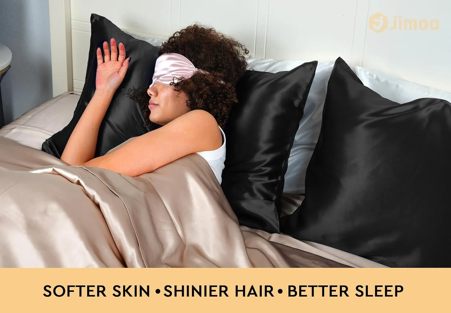 100% Mulberry Silk Pillowcase for Hair and Skin, 22 Momme Pure Natural Silk Pillow Case Both Sided with Zipper, Pillow Cover for Women Mom Men (Black, Standard 20''×26'')