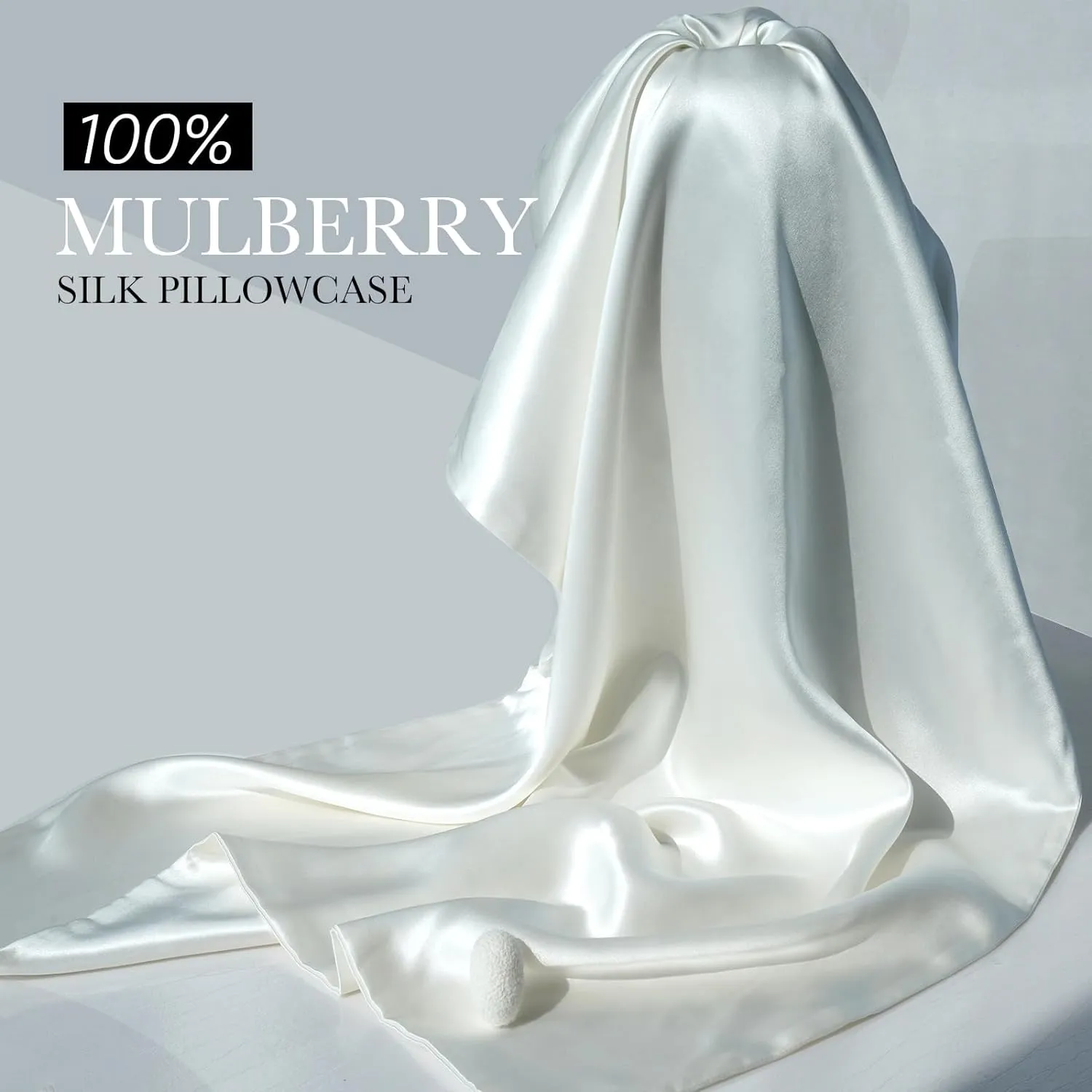 100% Mulberry Silk Pillowcase for Hair and Skin, 22 Momme Pure Natural Silk Pillow Case Both Sided with Zipper, Pillow Cover for Women Mom Men (Ivory White, Queen 20''×30'')