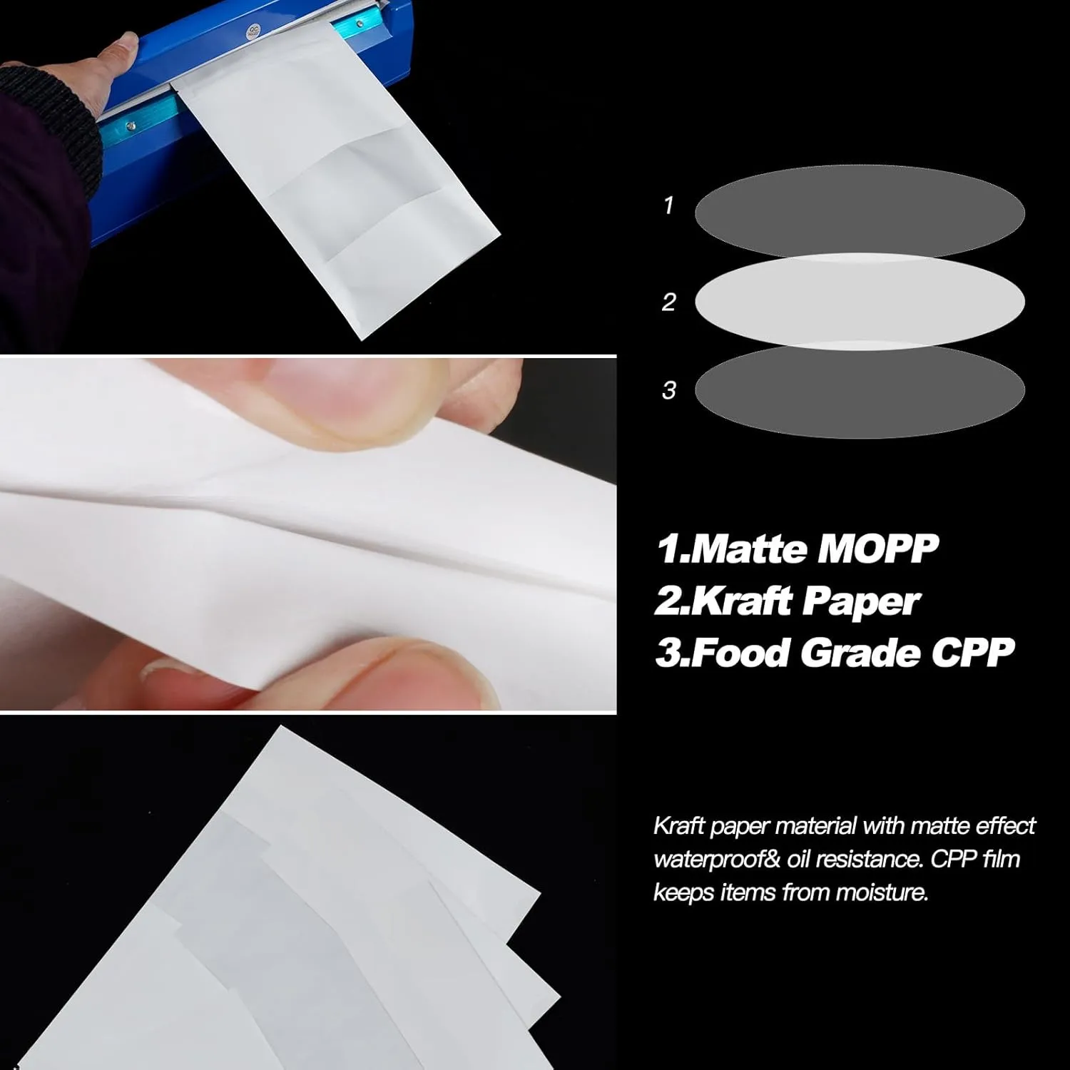 100 PCS Resealable Bags, Stand Up Kraft Paper Bags with Matte Window, Zipper Lock Food Storage Bags for Small Business and Home, 5.91 * 9.05 Inch Reusable Sealable Bags for Packaging -White