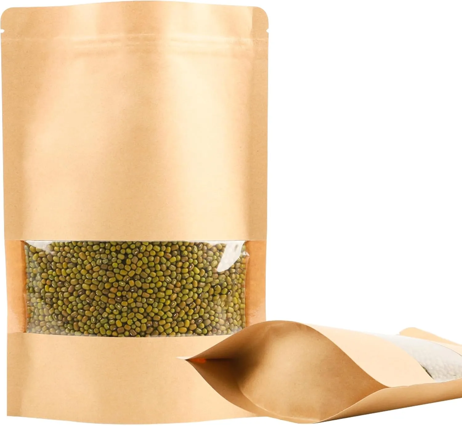 100PCS Resealable Bags for Food Storage, Self Stand Treat Bag Reusable for Candy, Cookie, Kraft Paper Bags with Window, Heat Seal Paper Bags for Small Business(7.9" X 11.8")