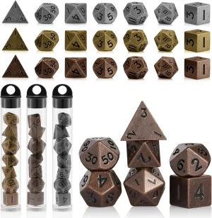 10mm Mini DND Metal Dice Set,3 Sets Antique Copper D&D Dice Set-Micro Polyhedral Dice Set,Perfect in Clear Display Tube for DND Dungeons and Dragons MTG RPG Tabletop Role Playing Games