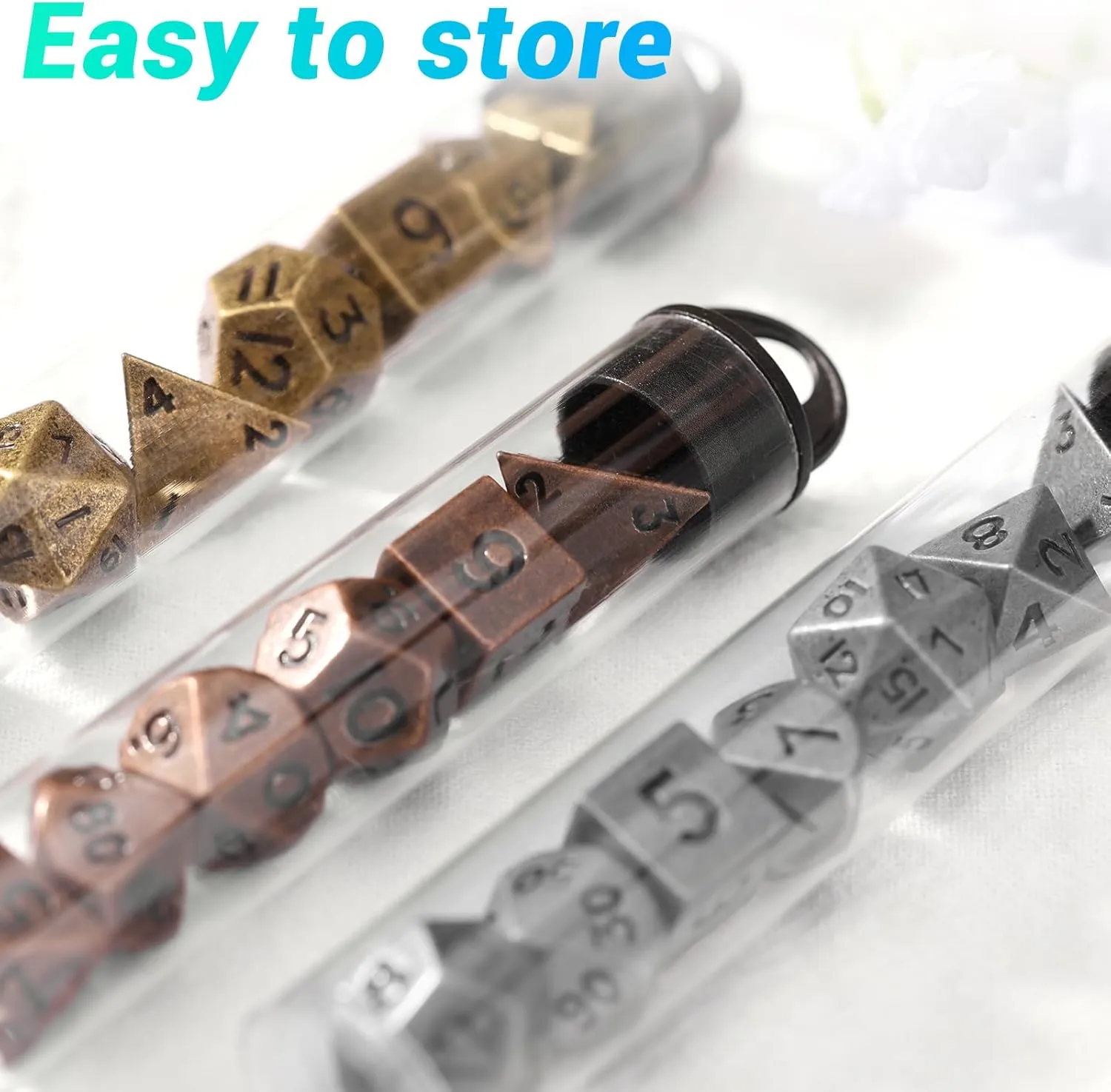 10mm Mini DND Metal Dice Set,3 Sets Antique Copper D&D Dice Set-Micro Polyhedral Dice Set,Perfect in Clear Display Tube for DND Dungeons and Dragons MTG RPG Tabletop Role Playing Games