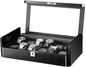 12 Grids Leather Wooden Travel Watch Display Case Holder Organizer Box Mechanical Watch Display Cassette Lock Wristwatch Box
