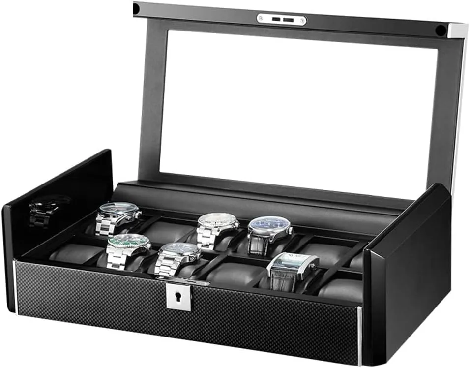 12 Grids Leather Wooden Travel Watch Display Case Holder Organizer Box Mechanical Watch Display Cassette Lock Wristwatch Box