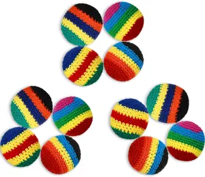 12 Pack Multicolored Crochet Assorted Geometric Pattern Woven Kickball Soft Knitted Kick Balls Funny Handmade Gifts for Kids and Beginners, 45-60 Grams Per Ball