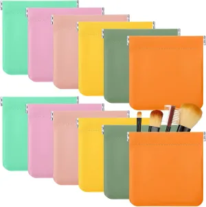 12 Pcs Lambskin Pocket Cosmetic Bag Waterproof No Zipper Self Closing Makeup Bag PU Leather Cosmetic Pouch Cute Purse Makeup Bag Travel Storage for Women Cosmetics Jewelry Toiletry (Bright Color)