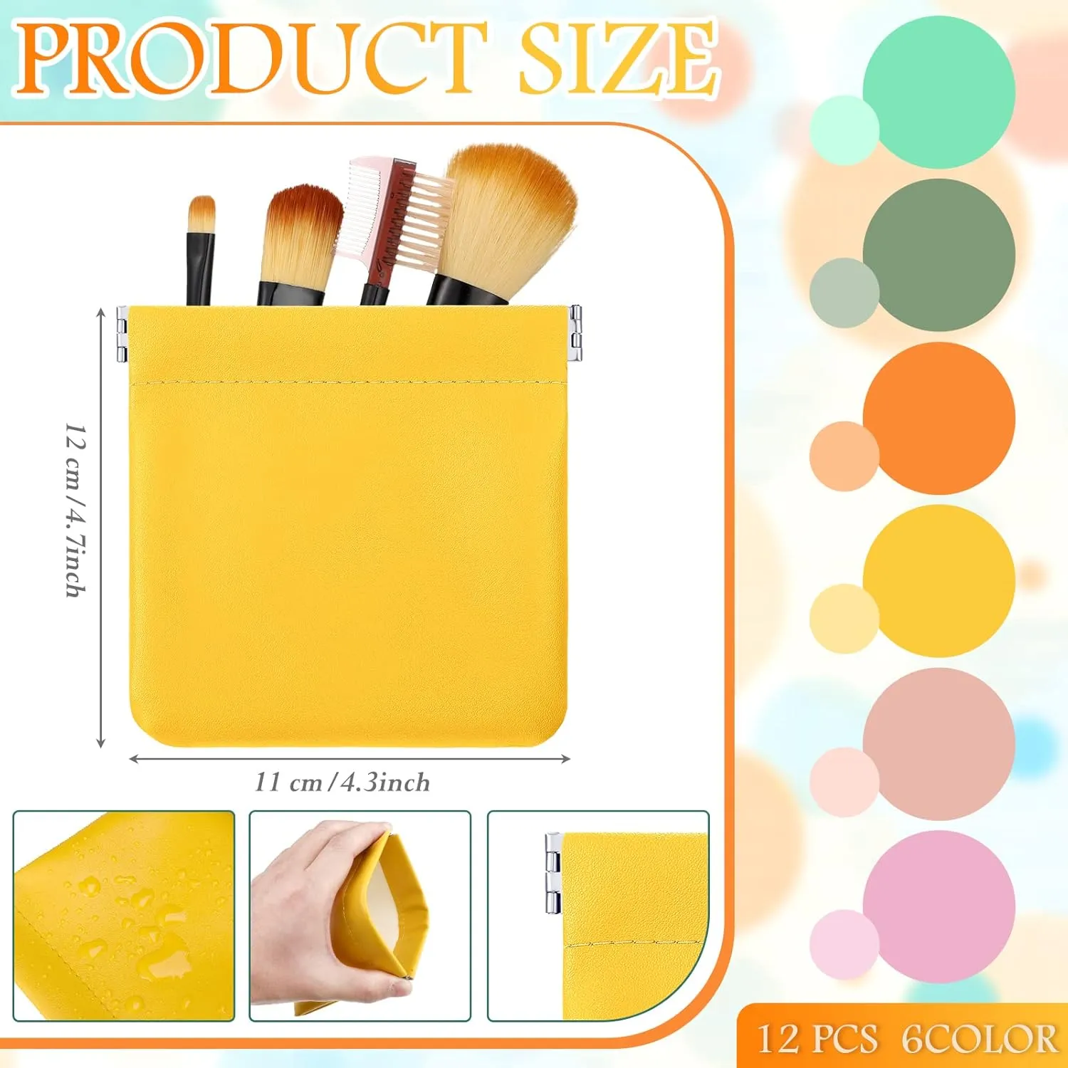 12 Pcs Lambskin Pocket Cosmetic Bag Waterproof No Zipper Self Closing Makeup Bag PU Leather Cosmetic Pouch Cute Purse Makeup Bag Travel Storage for Women Cosmetics Jewelry Toiletry (Bright Color)