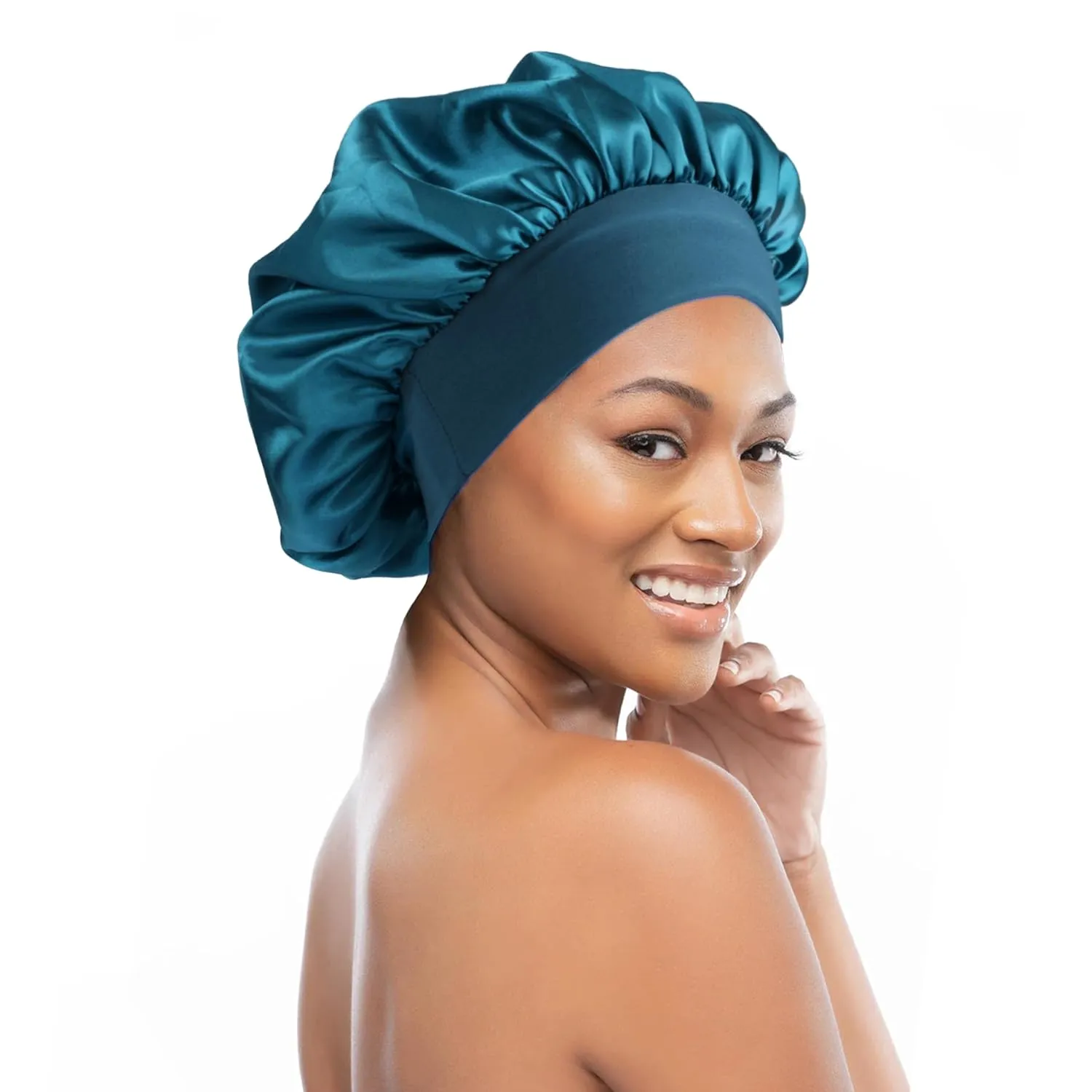 12 Pieces Silk Bonnet for Women Curly Hair Satin Bonnet Hair Wrap for Sleeping Cap with Tie Band (Blue Zircon)