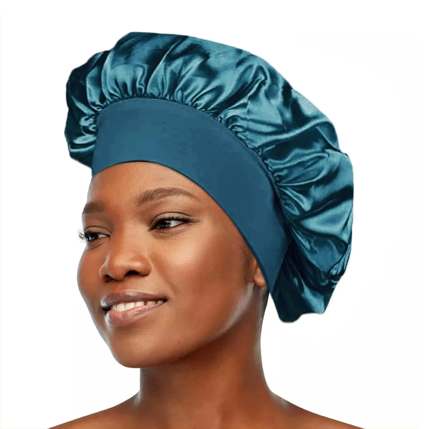 12 Pieces Silk Bonnet for Women Curly Hair Satin Bonnet Hair Wrap for Sleeping Cap with Tie Band (Blue Zircon)