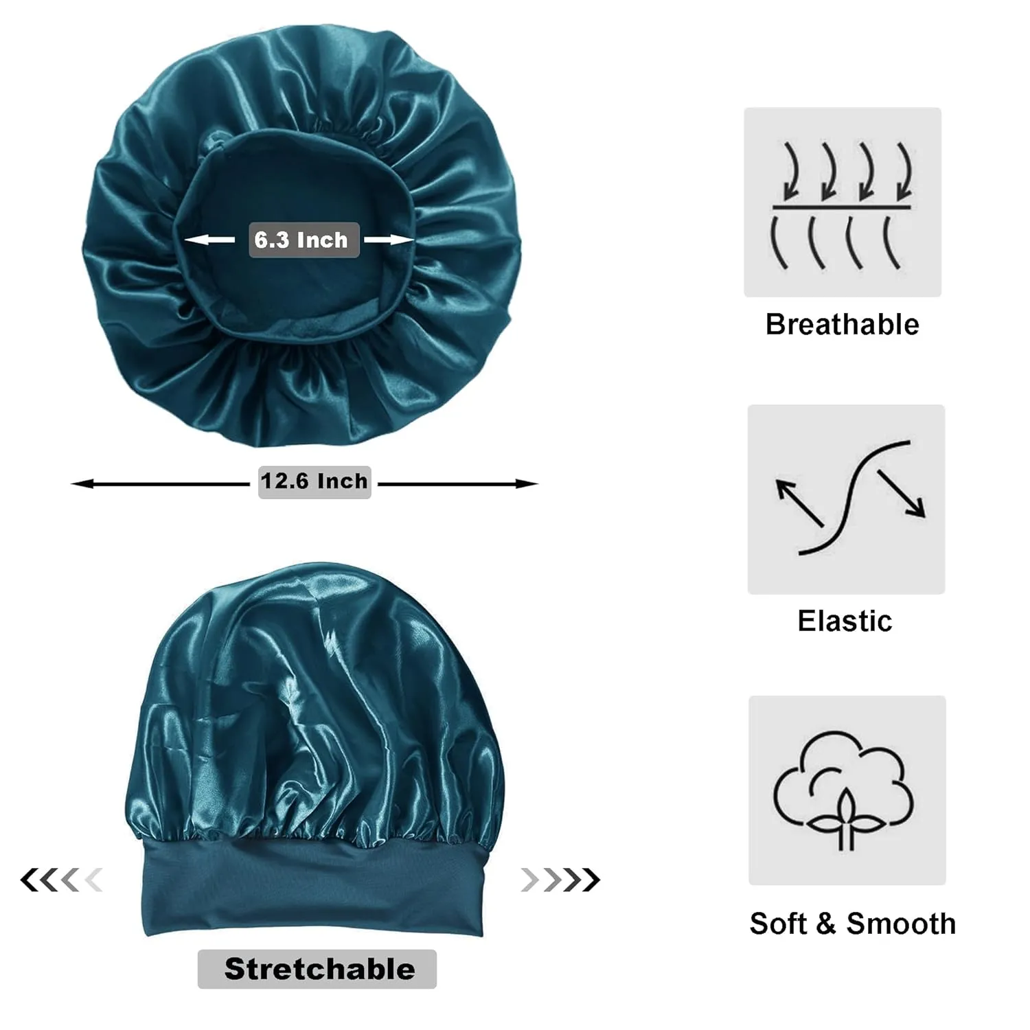 12 Pieces Silk Bonnet for Women Curly Hair Satin Bonnet Hair Wrap for Sleeping Cap with Tie Band (Blue Zircon)