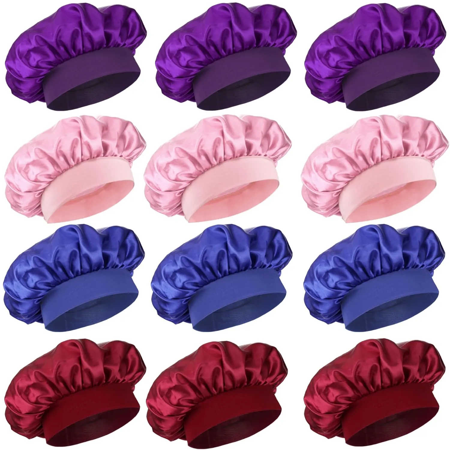12 Pieces Silk Bonnet for Women Curly Hair Satin Bonnet Hair Wrap for Sleeping Cap with Tie Band (Multicoloured1)
