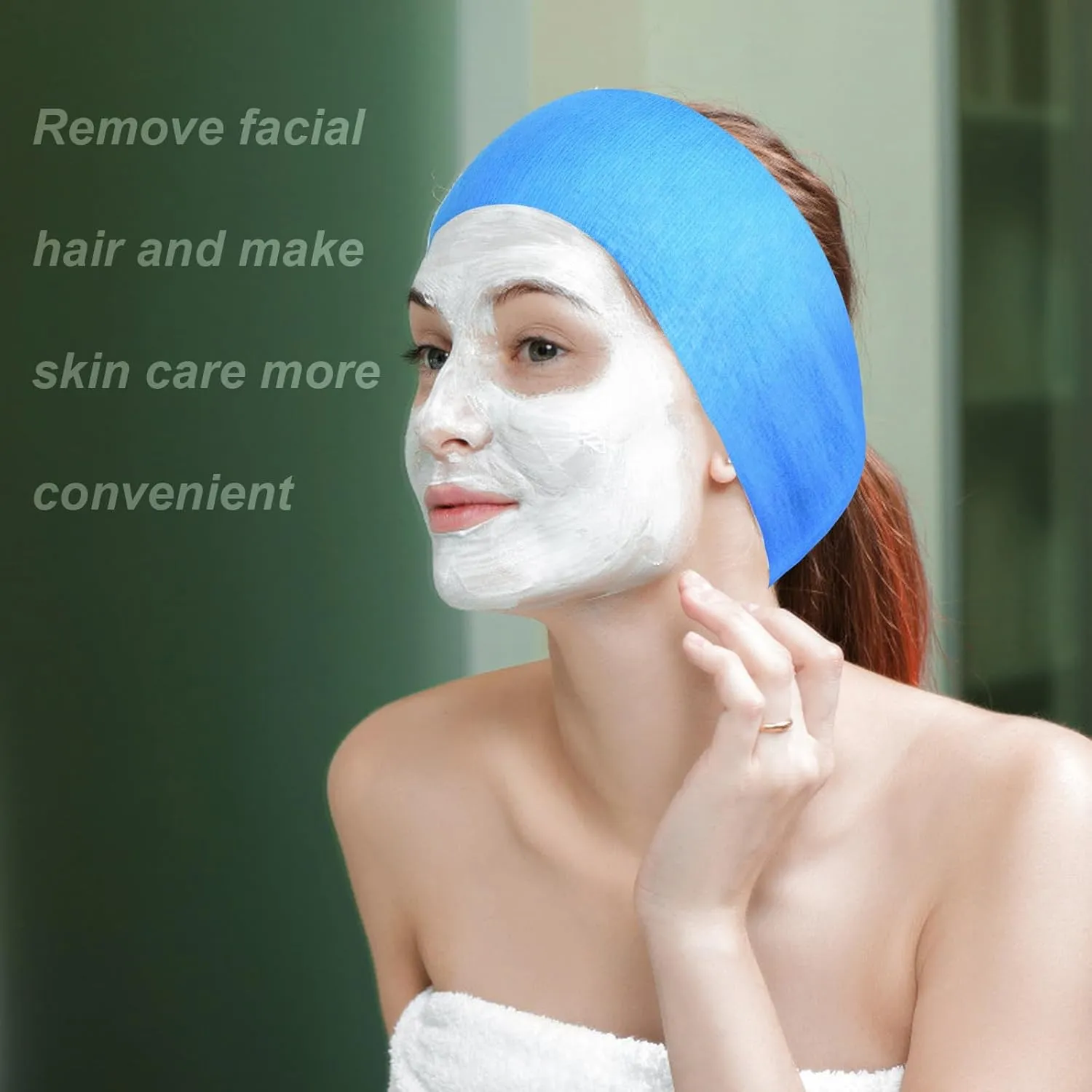 128 Pieces Disposable Spa Facial Headbands Stretch Non-Woven Facial Headband Soft Skin Care Hair Band with Convenient Closure for Women Girls Salons Esthetician Supplies, Blue Large