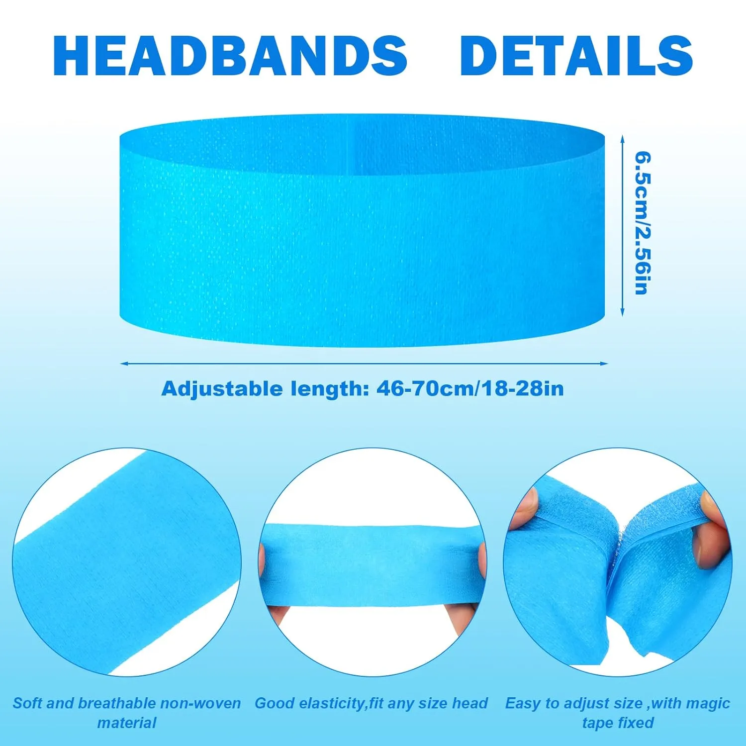 128 Pieces Disposable Spa Facial Headbands Stretch Non-Woven Facial Headband Soft Skin Care Hair Band with Convenient Closure for Women Girls Salons Esthetician Supplies, Blue Large