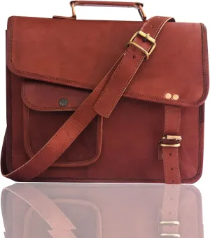 13 Inch Leather messenger bag shoulder bag cross body vintage messenger bag for women & men satchel man purse compatible with Laptop