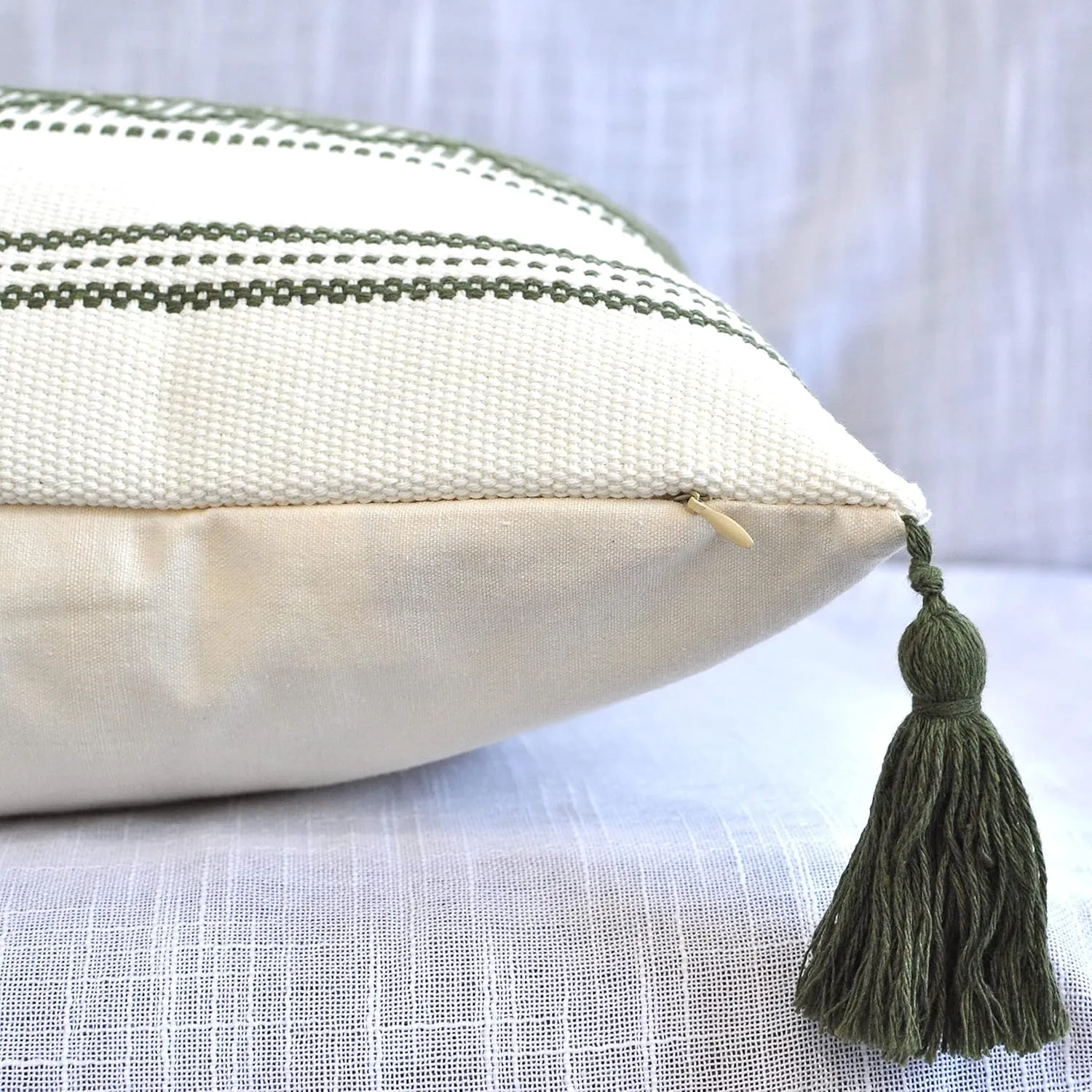 16x16 inch Boho Pillow Covers Indoor/Outdoor Olive Green - Set of 2 / Decorative Checkered Geometric Cushion Covers/Farmhouse Designer Woven Pillowcases/Modern Accent Cushion Covers