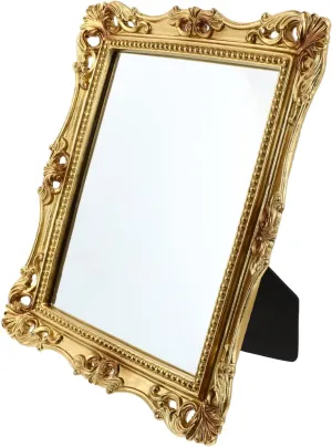 1pc Decorative Vanity Mirror Retro Makeup Mirror Elegant Cosmetic Mirror Vintage Decor Makeup Mirror with Stand Vintage Cosmetic Mirror Gold Trim Glass Desk Carved Mirror to Rotate