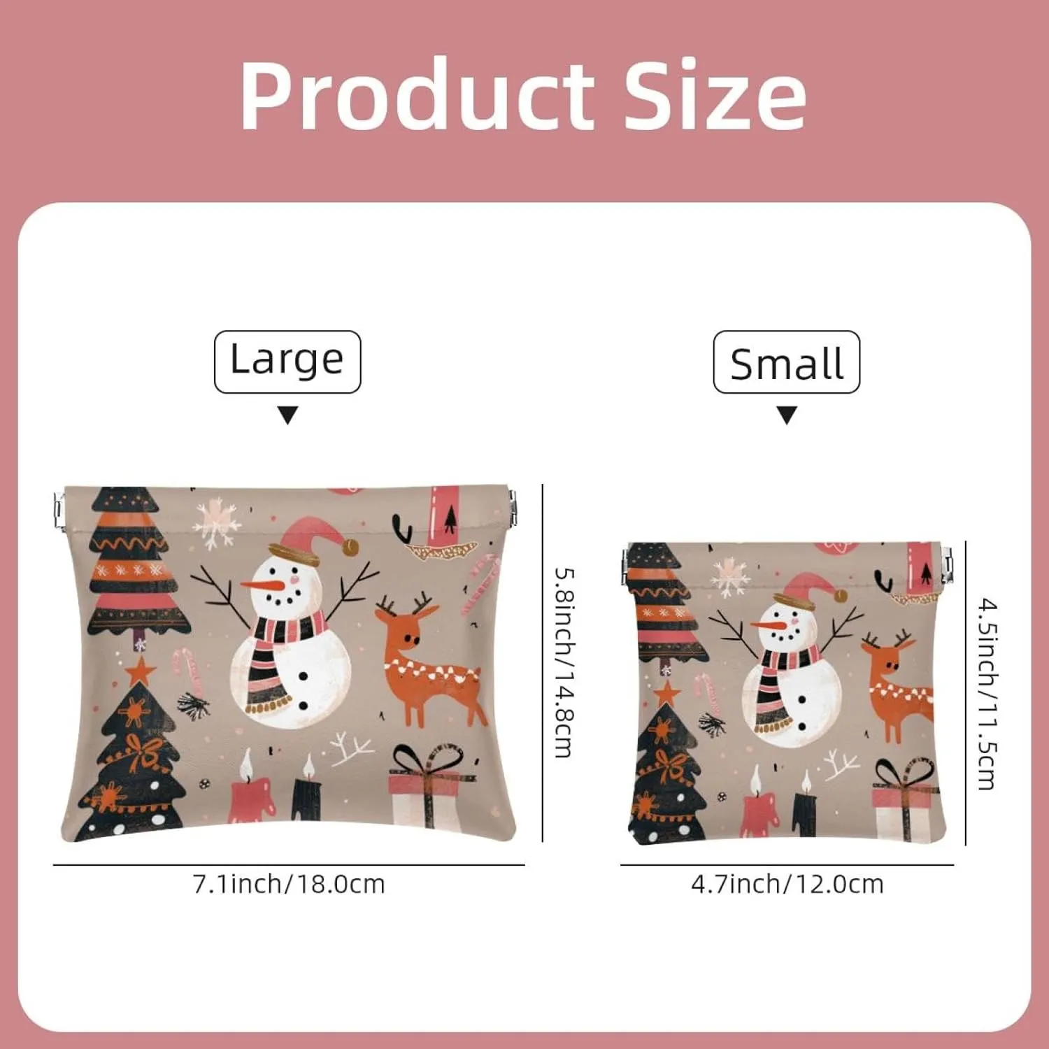 2 Pack Faux Leather Makeup Bag for Purse, Small Storage Bags for Purses, Portable Travel Makeup Bag for Women, Multifunctional Travel Storage Bag, Christmas Cartoon Elk Snowman Snowflake