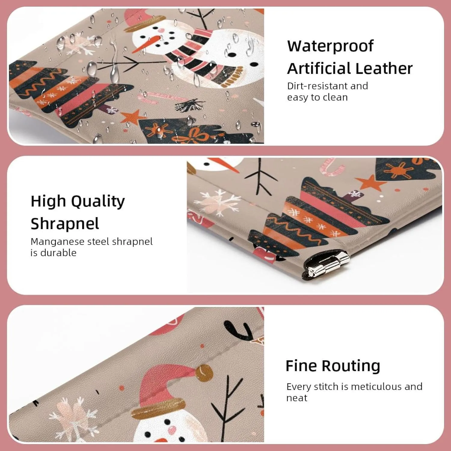 2 Pack Faux Leather Makeup Bag for Purse, Small Storage Bags for Purses, Portable Travel Makeup Bag for Women, Multifunctional Travel Storage Bag, Christmas Cartoon Elk Snowman Snowflake