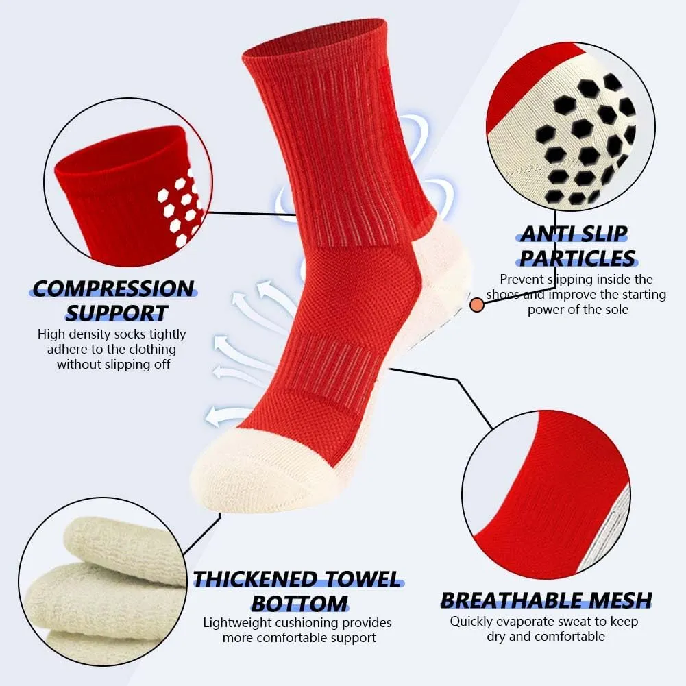 2 Pairs Mens Grip Soccer Socks, 2 Pairs Shin Sleeves with 1 Pack Shin Guards and 4 Shin Straps, Soccer Game Set 9 Pcs