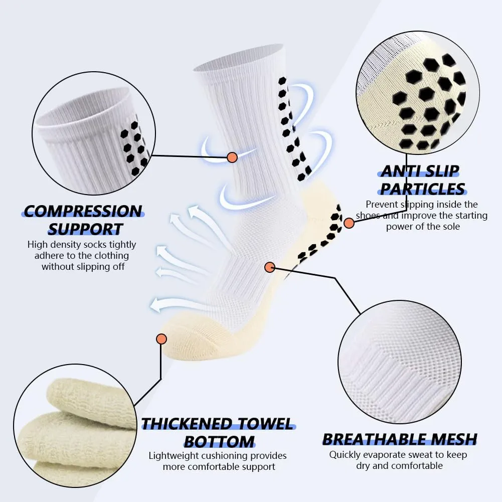 2 Pairs Mens Grip Soccer Socks, 2 Pairs Shin Sleeves with 1 Pack Shin Guards and 4 Shin Straps, Soccer Game Set 9 Pcs