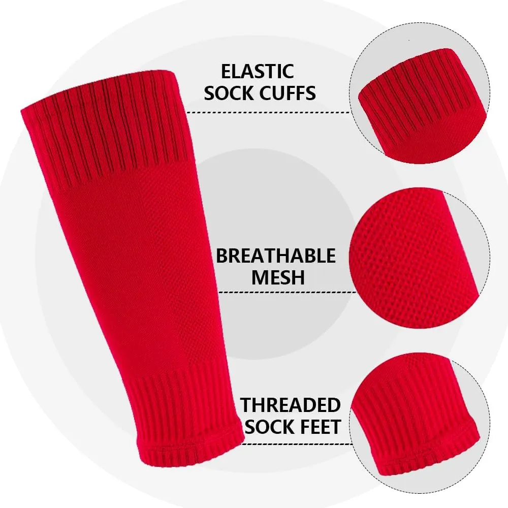2 Pairs Mens Grip Soccer Socks, 2 Pairs Shin Sleeves with 1 Pack Shin Guards and 4 Shin Straps, Soccer Game Set 9 Pcs