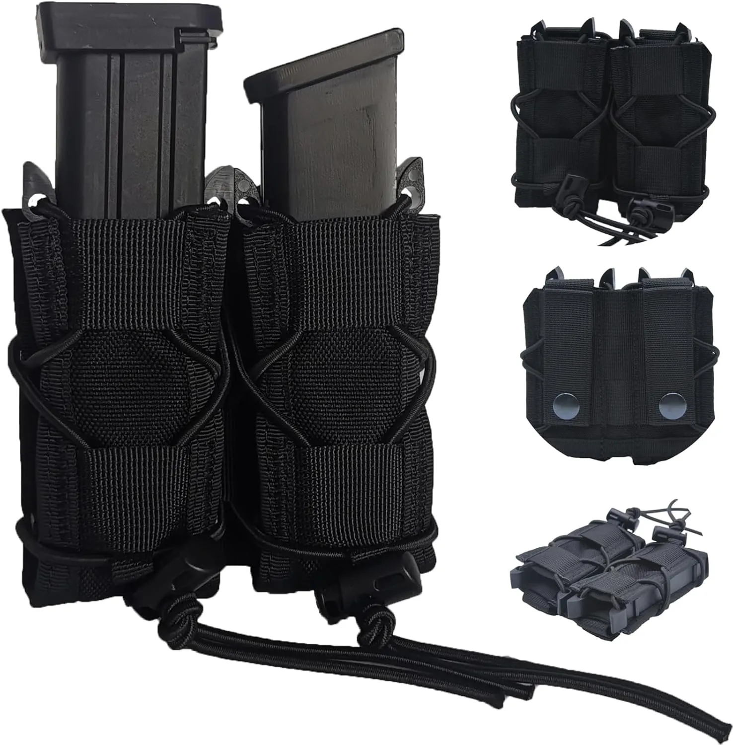 2 Pcs Molle Tactical Pistol Double Magazine Holster, Universal 9MM Mag Pouch, Tactical Belt Magazine Holder for 9mm/.40 Calibers 45acp Glock S&W M&P, Springfield 1911, Sig