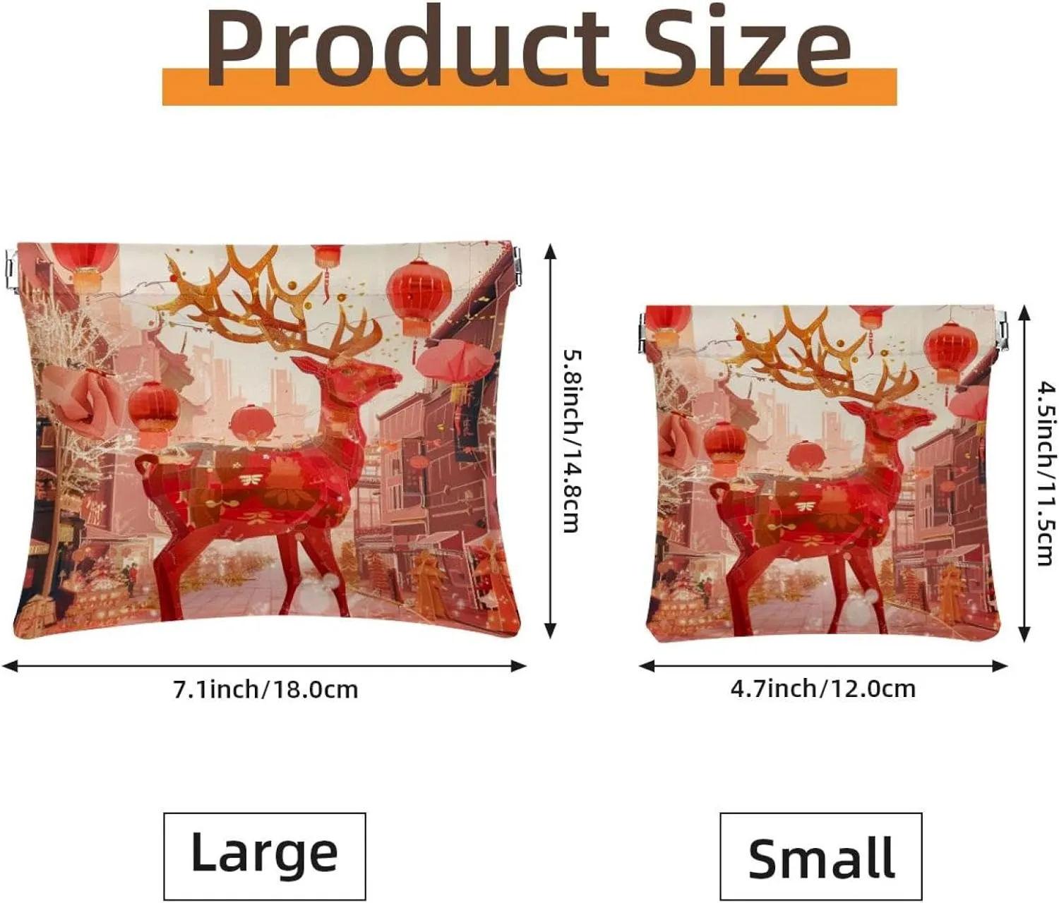 2 Piece Faux Leather Makeup Bag for Purse, Small Makeup Bag for Purse, Self-Closing Pouches for Purse, Multifunctional Travel Storage Bag, Christmas Elk New Year