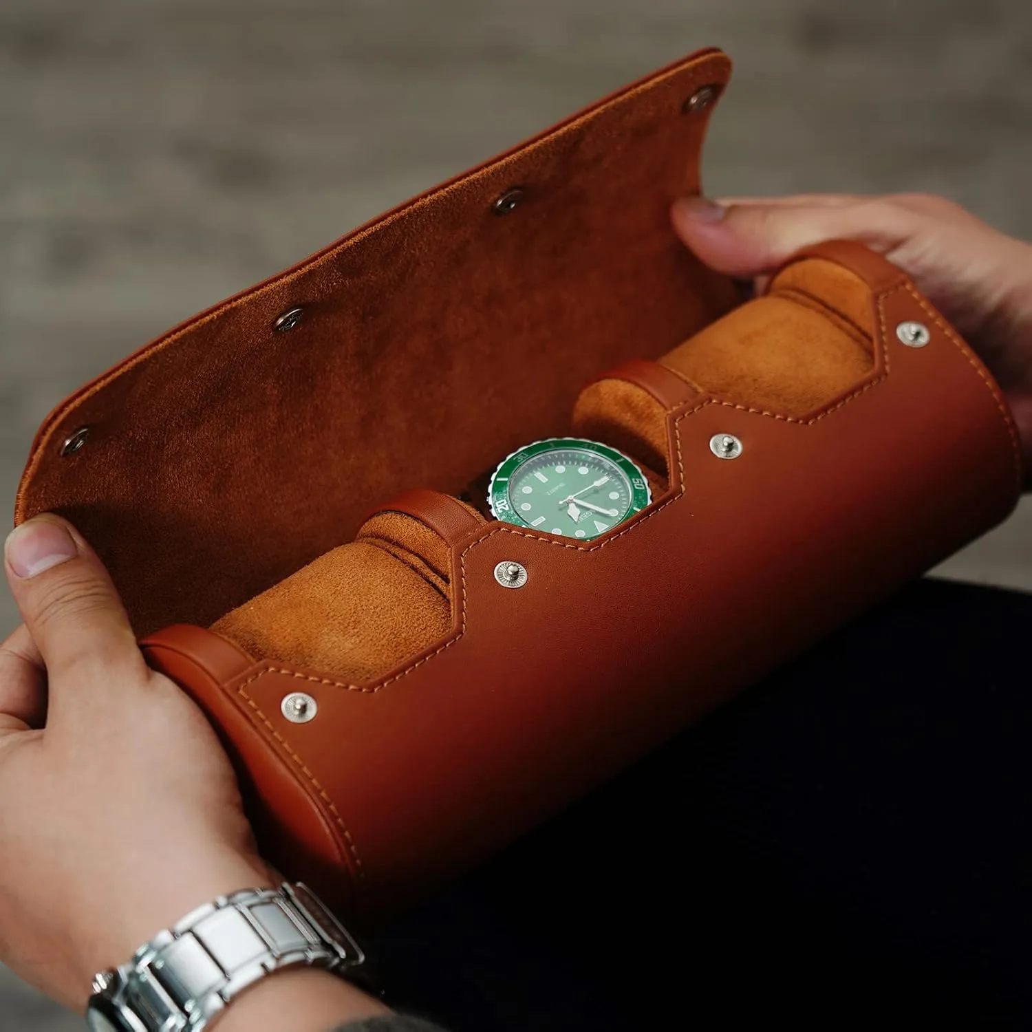 2 Watch Travel Case - Classic Leather Watch Case with Perfect Texture. Watch Carrying Case or Organizer for Storage and Display. Ideal Gift for Men Traveling, All Handmade by Artisans