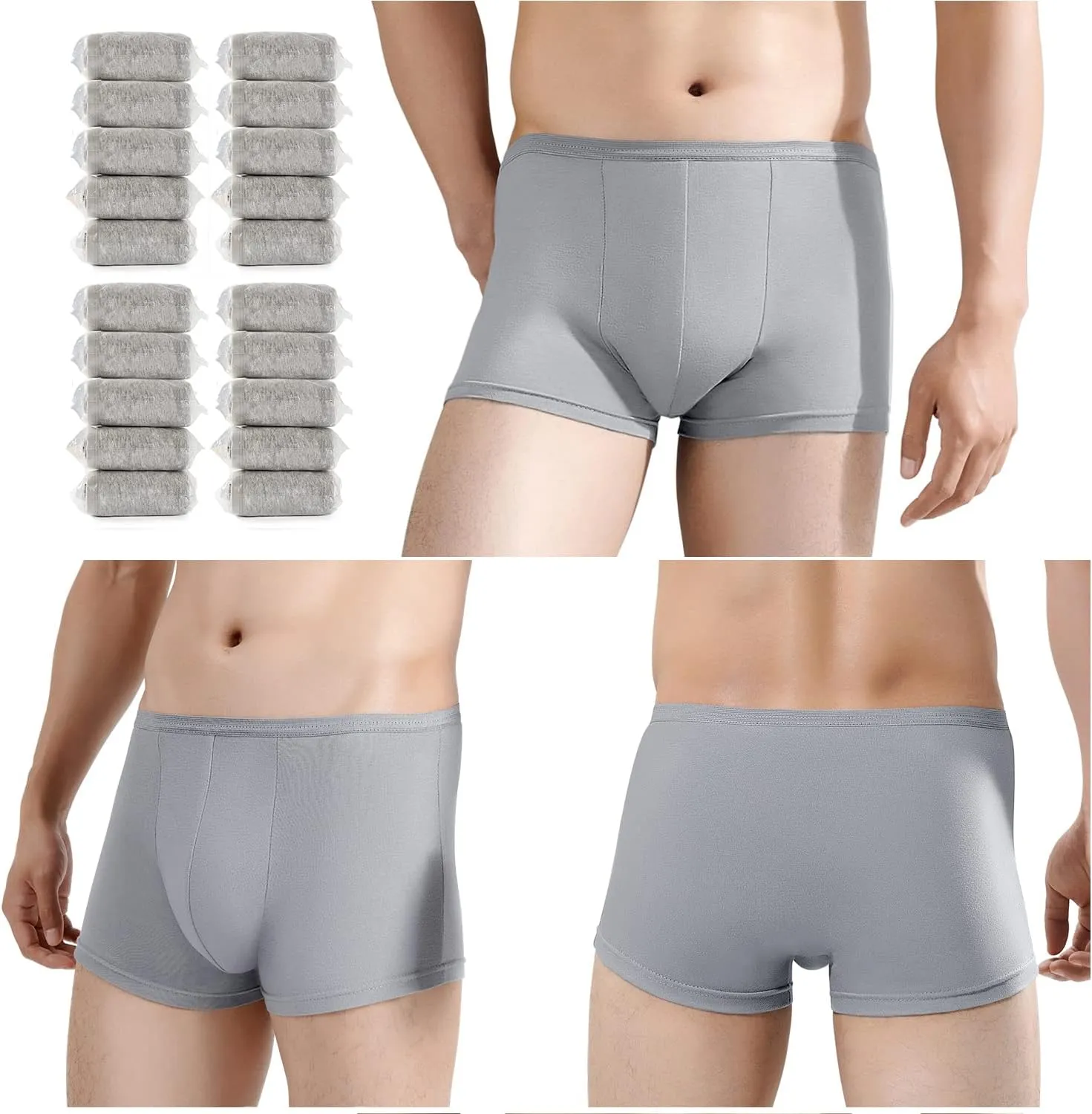 20/5 Packs Mens Disposable 100% Cotton Underwear Boxers Portable Shorts for Travel Fitness Swimming Hotel Spa Hospital Stays