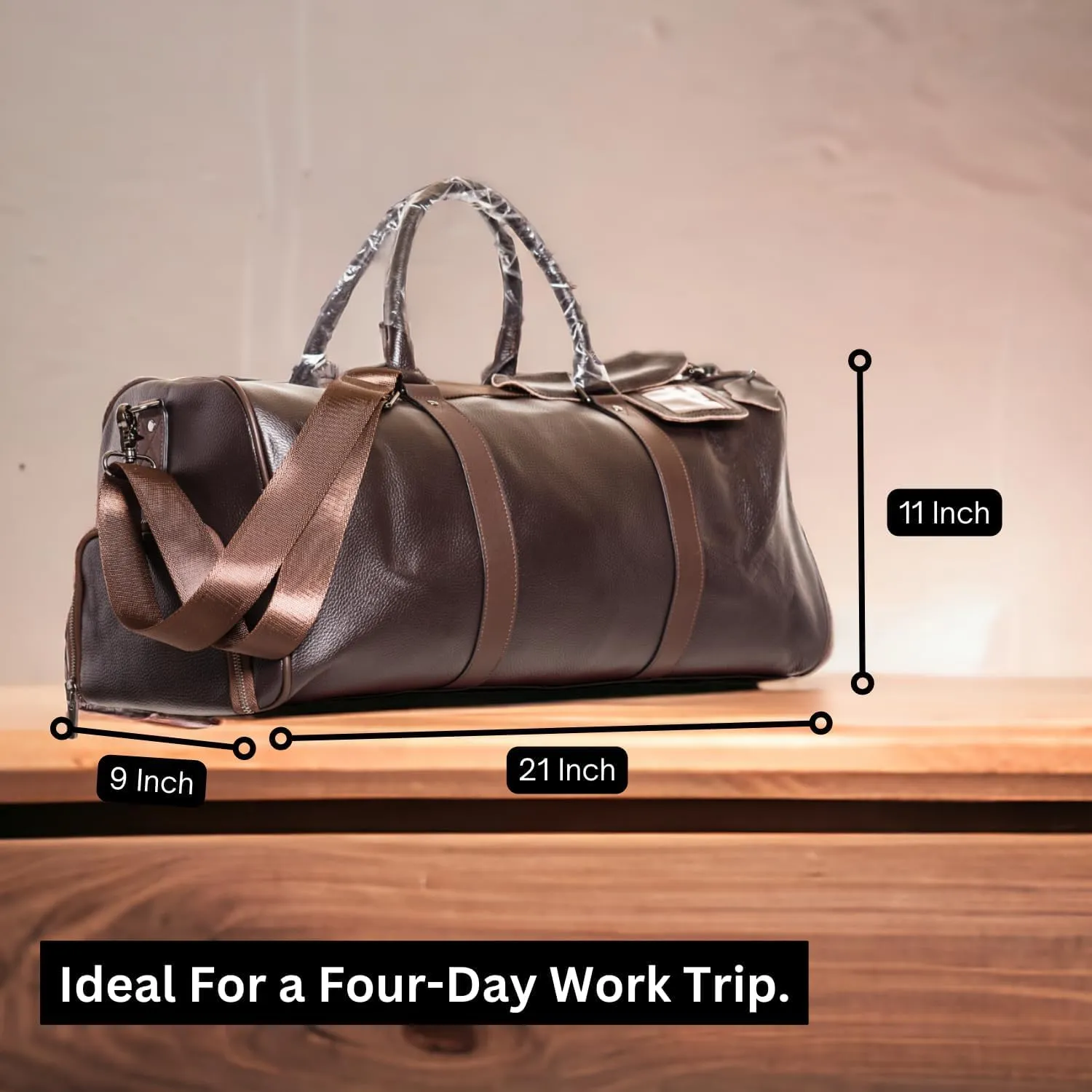 21" Genuine Ostrich Grained Leather Brown Duffle bag | Travel, Sports and Gym Friendly | Weekend Overnight Duffel Bags ideal for Men & Women - Handcrafted with Ostrich Grain Leathers | Carry On Bag