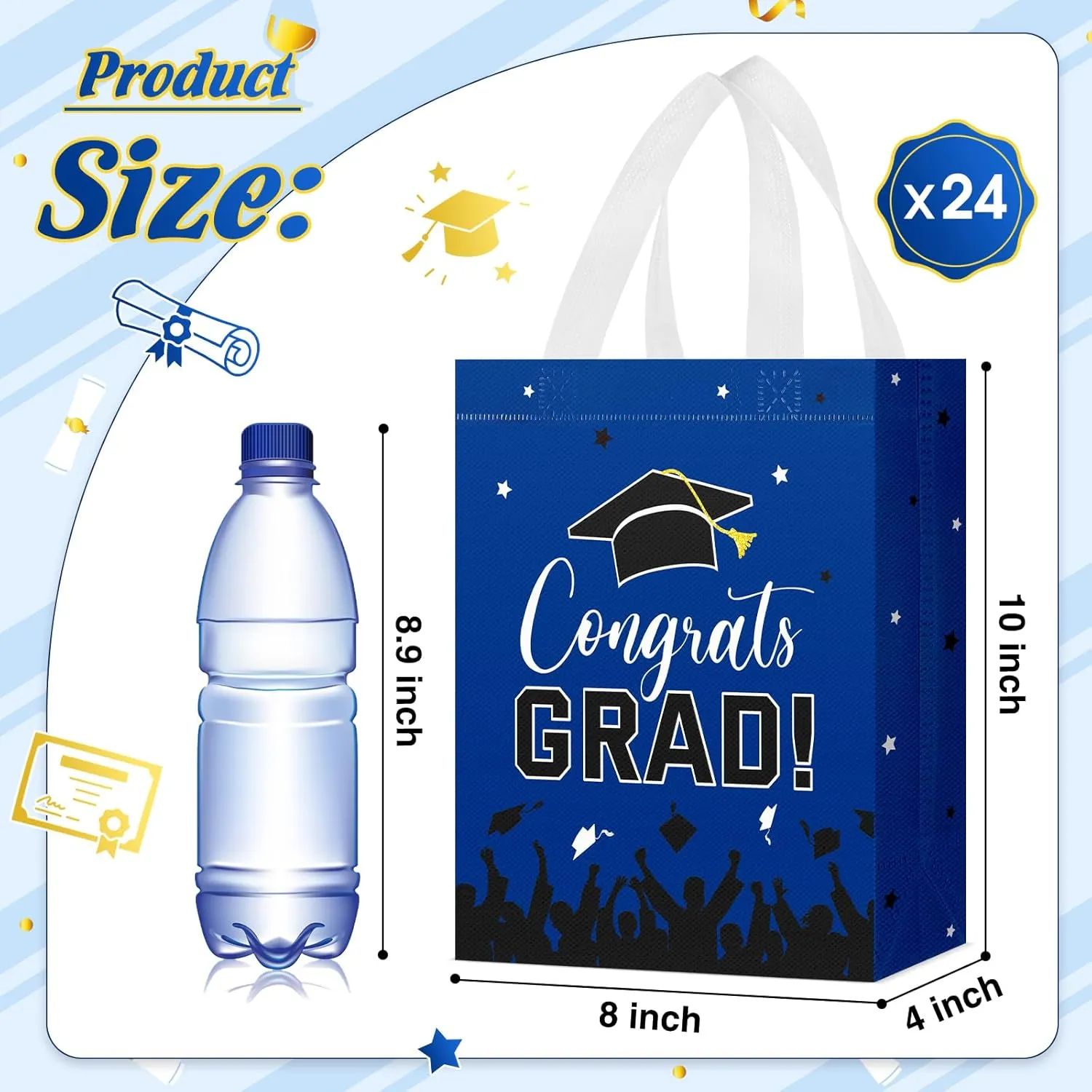 24 Pcs Graduation Gift Bags 2025 Reusable Graduation Bags Bulk with Handles, Nonwoven Congrats Grad Party Favor Tote