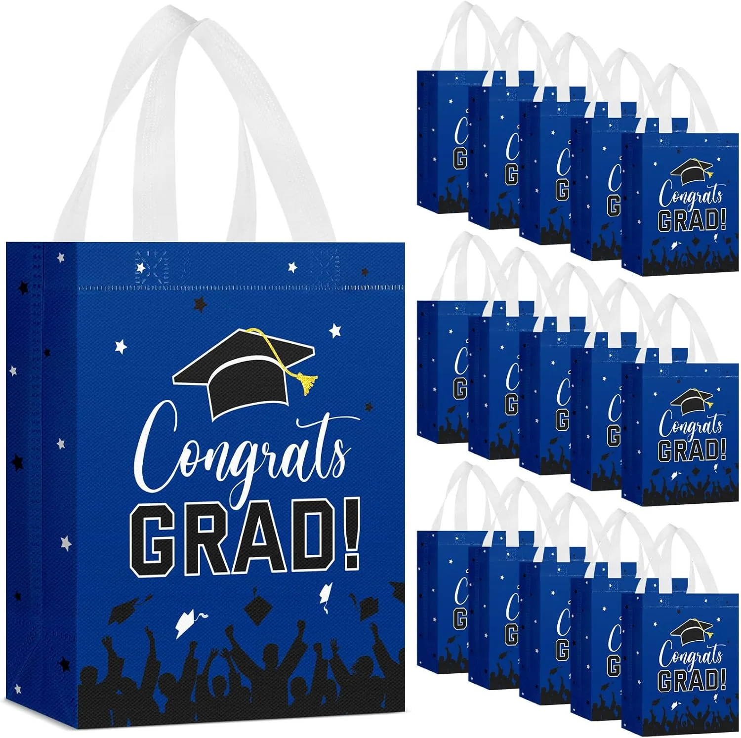 24 Pcs Graduation Gift Bags 2025 Reusable Graduation Bags Bulk with Handles, Nonwoven Congrats Grad Party Favor Tote
