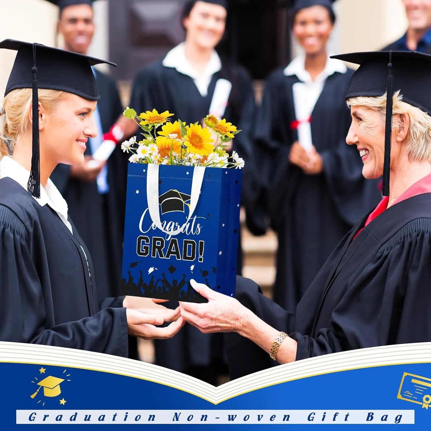 24 Pcs Graduation Gift Bags 2025 Reusable Graduation Bags Bulk with Handles, Nonwoven Congrats Grad Party Favor Tote