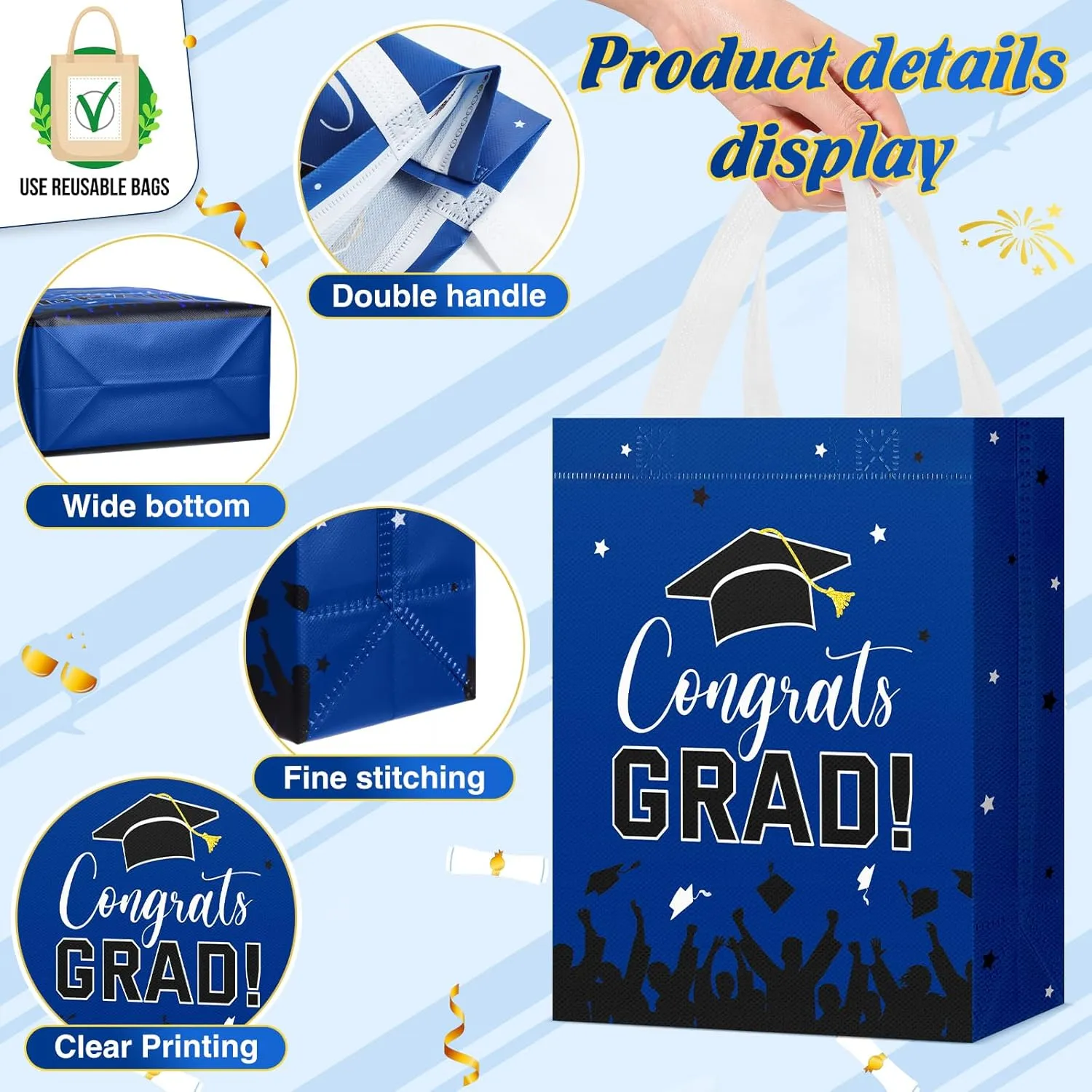 24 Pcs Graduation Gift Bags 2025 Reusable Graduation Bags Bulk with Handles, Nonwoven Congrats Grad Party Favor Tote