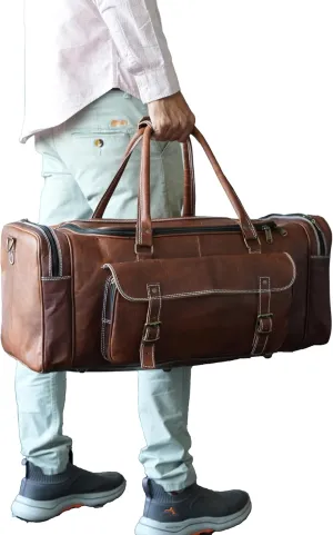28 inch Duffel Bags for Men, Holdall Leather Travel Bag Overnight Gym Sports Weekender Overnight Carryon Hand Bag, Brown