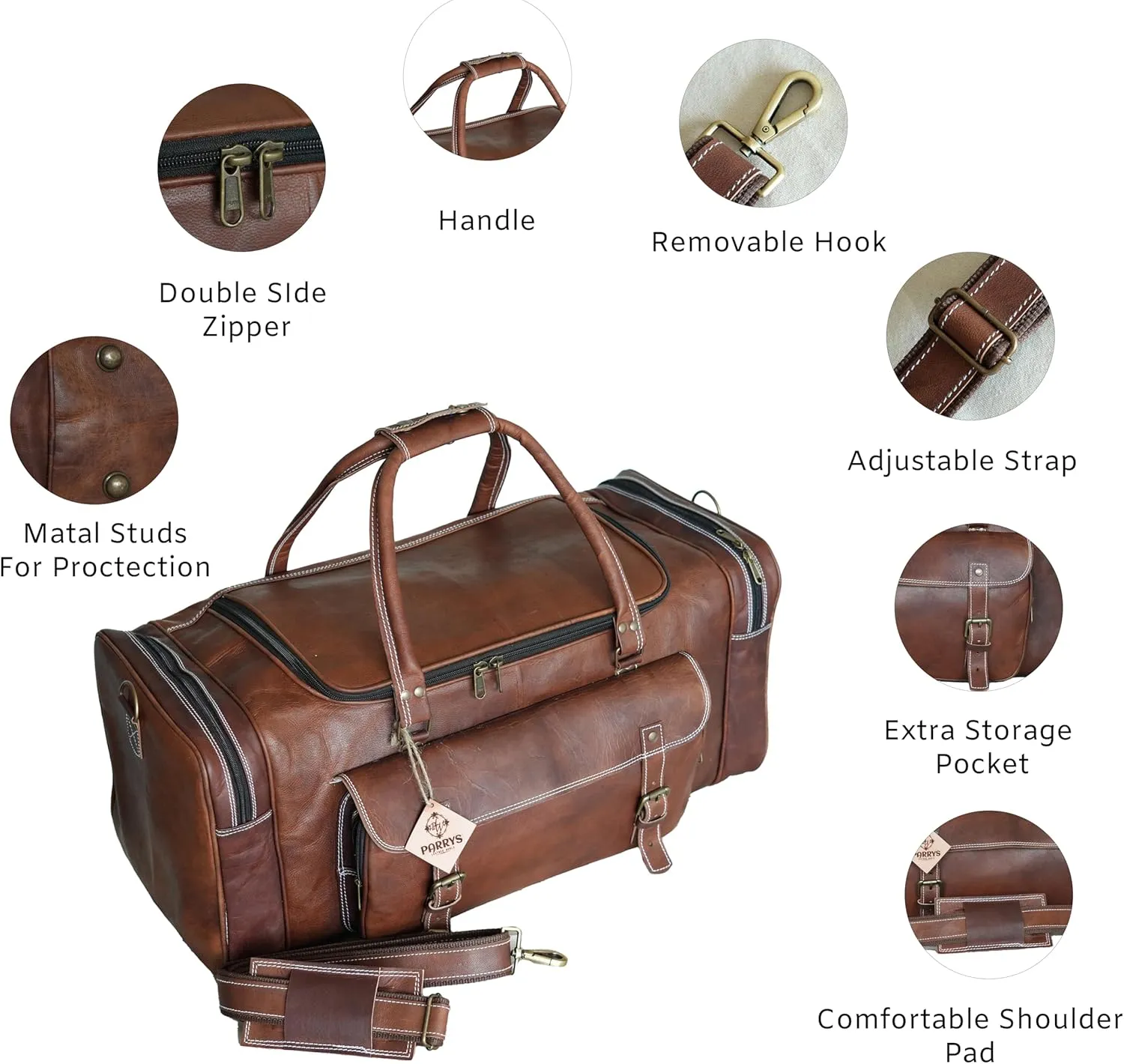 28 inch Duffel Bags for Men, Holdall Leather Travel Bag Overnight Gym Sports Weekender Overnight Carryon Hand Bag, Brown
