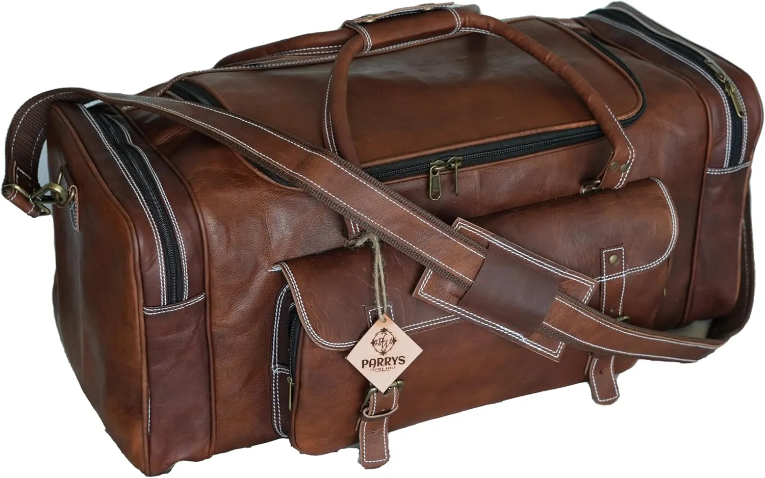 28 inch Duffel Bags for Men, Holdall Leather Travel Bag Overnight Gym Sports Weekender Overnight Carryon Hand Bag, Brown