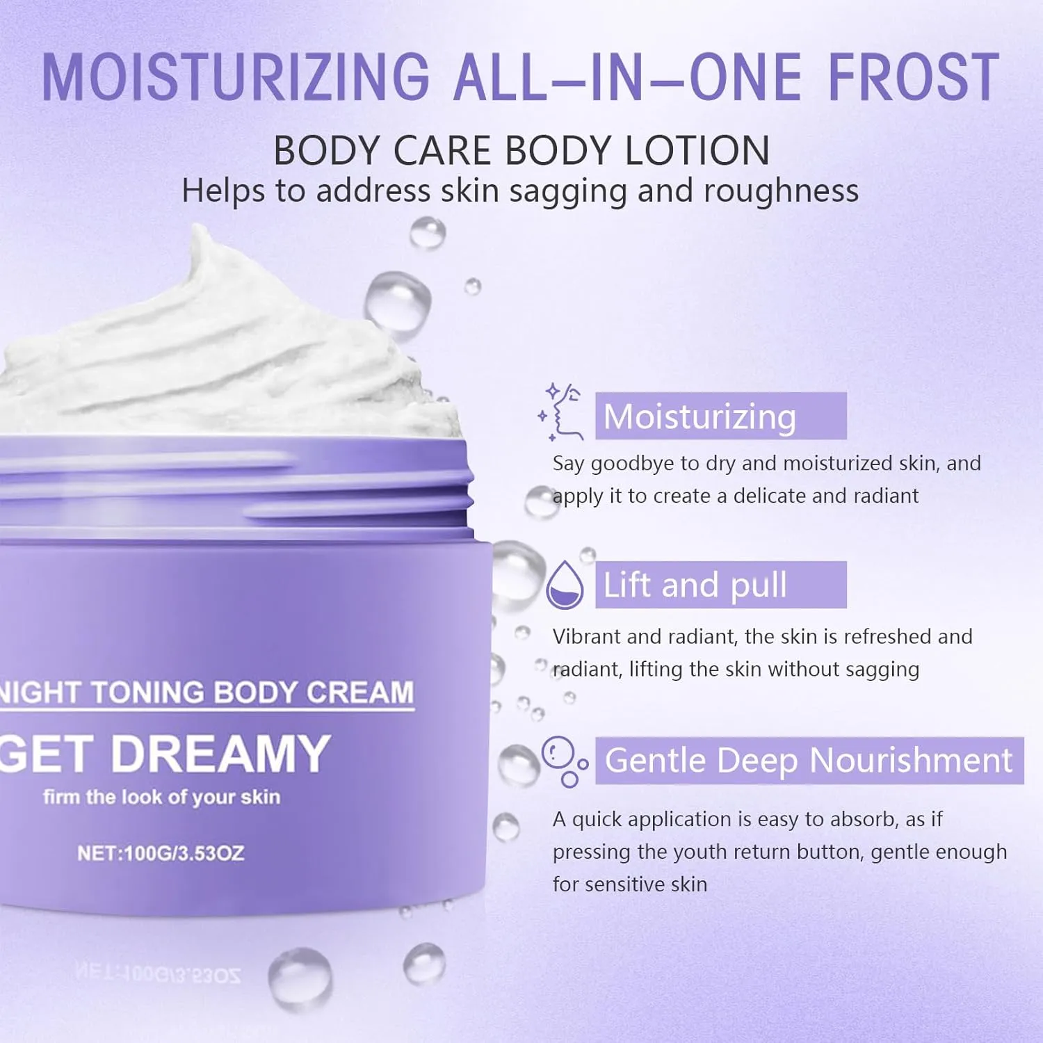 2PC Get Dreamy Overnight Toning Whip, Get Dreamy Body Firming Cream for Women, Moisturising & Anti-Wrinkle Firming, Improves Sagging Skin and Fine Lines