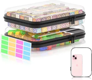 2Pcs Clear Hard Shell Zipper Case, BIiss Plastic Bins for Organizing, Clear Zipper Pouches Makeup Case & Lidded Storage Bins Organizer for Storage Cosmetics, Puzzles, 8.7 x 6.3 x 2.4 Inch