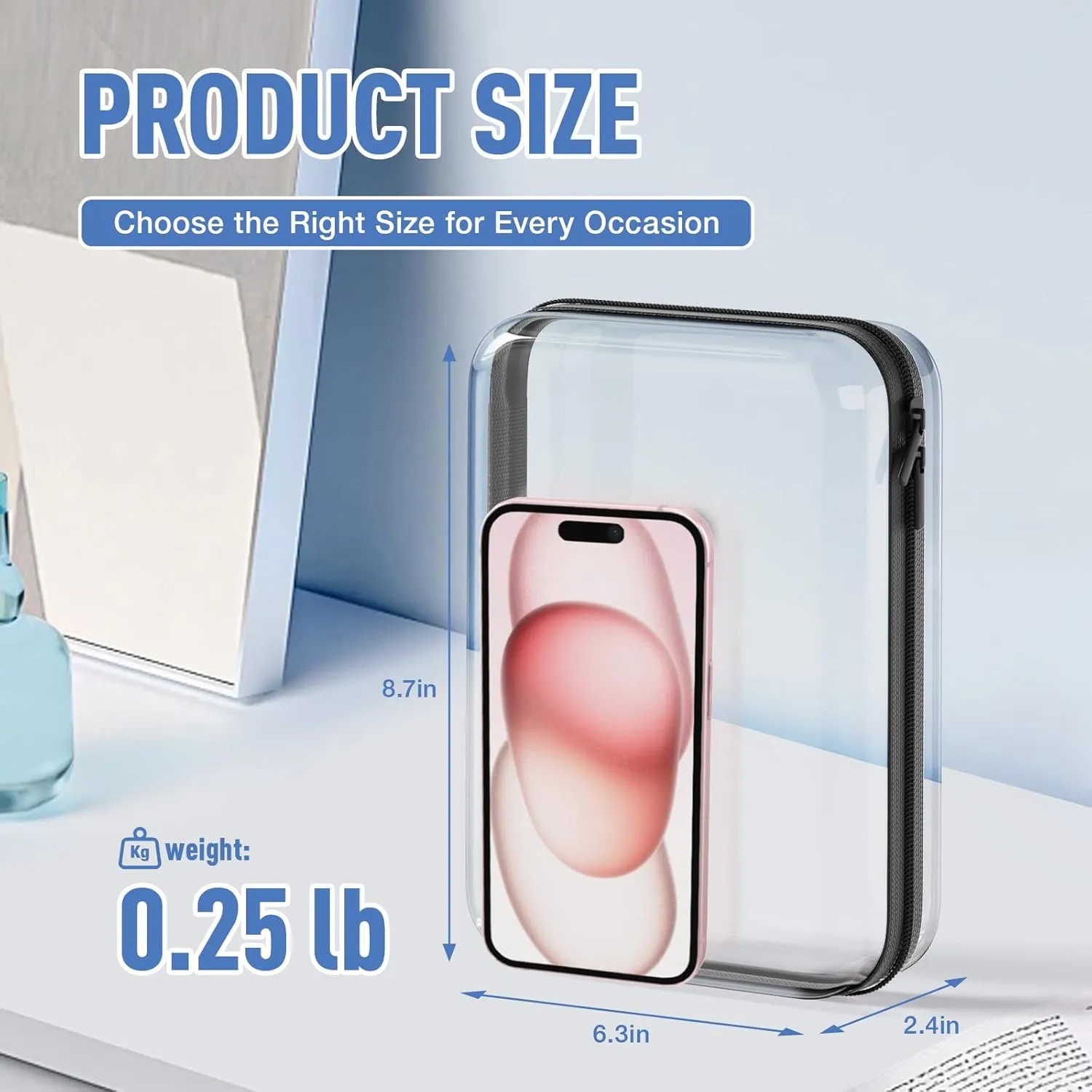 2Pcs Clear Hard Shell Zipper Case, BIiss Plastic Bins for Organizing, Clear Zipper Pouches Makeup Case & Lidded Storage Bins Organizer for Storage Cosmetics, Puzzles, 8.7 x 6.3 x 2.4 Inch