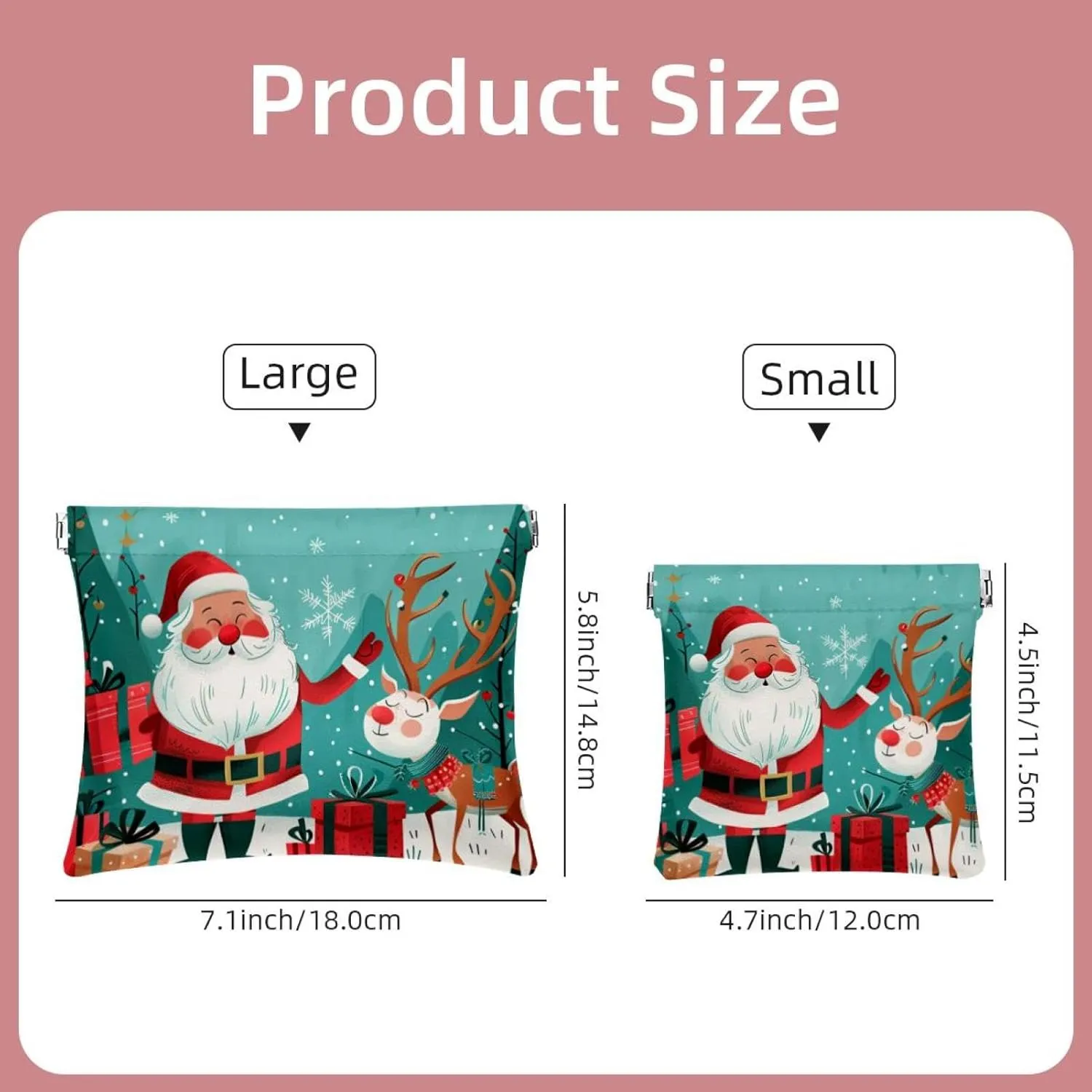 2Pcs Faux Leather Pocket Box, Small Makeup Pouch Purse, Mini Makeup Bag, Mini Travel Storage for Cosmetics, Christmas Santa Elk Cartoon