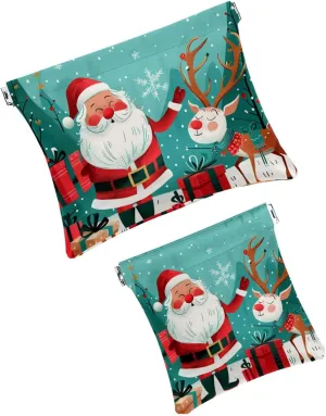 2Pcs Faux Leather Pocket Box, Small Makeup Pouch Purse, Mini Makeup Bag, Mini Travel Storage for Cosmetics, Christmas Santa Elk Cartoon